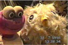 Orm and Cheep at the 1998 Childrens TV Exhibition, Dudley, West Midlands, UK